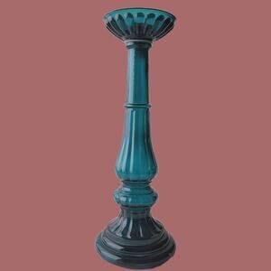 Vintage MCM 1960s Empoli Teal Art Glass Decanter with Candle Holder